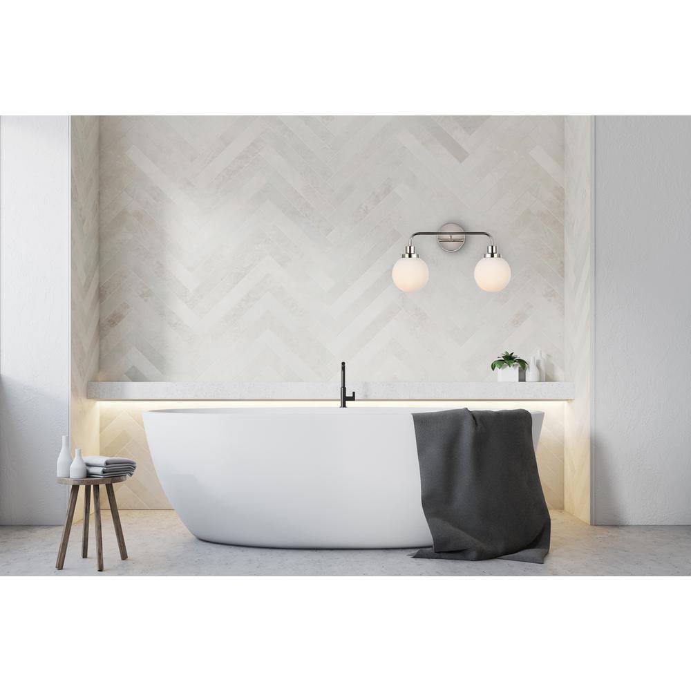 Front. Living District - Hanson 2 lights bath sconce in polished nickel with frosted shade - Polished Nickel And Frosted Shade.