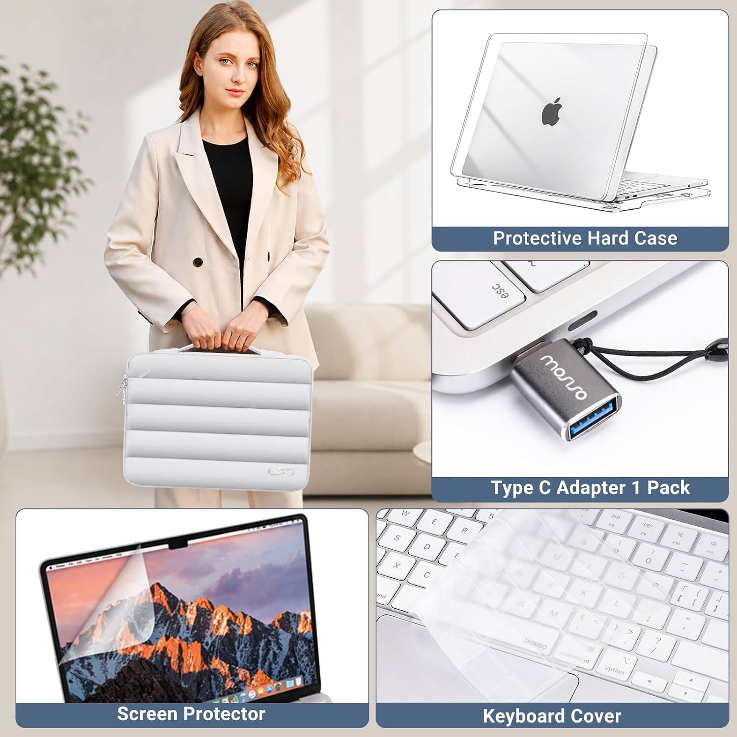 Protective Hard Case  
Type C Adapter 1 Pack  
Screen Protector  
Keyboard Cover