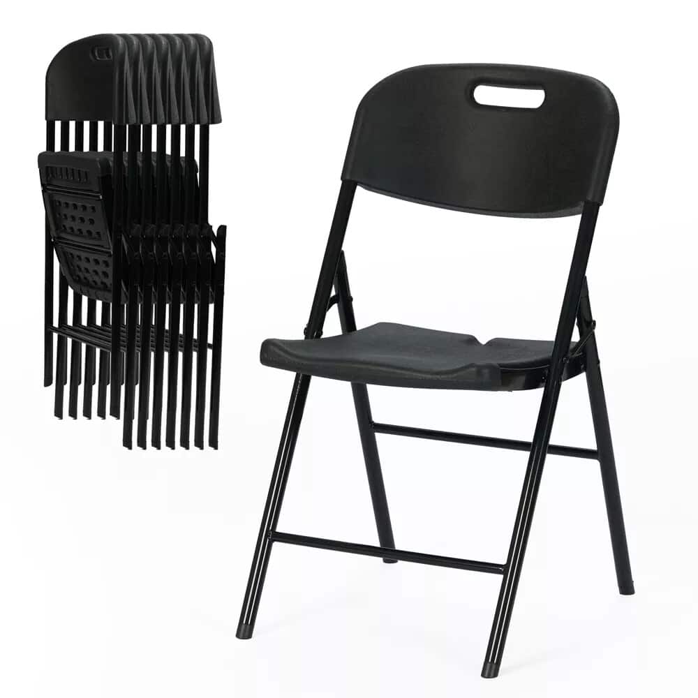 Front. Essen Blissed - Durable Sturdy Blow Moulding Folding Chair Capacity for Event Office Wedding Party Picnic ,Black,Set of 8. - Black.