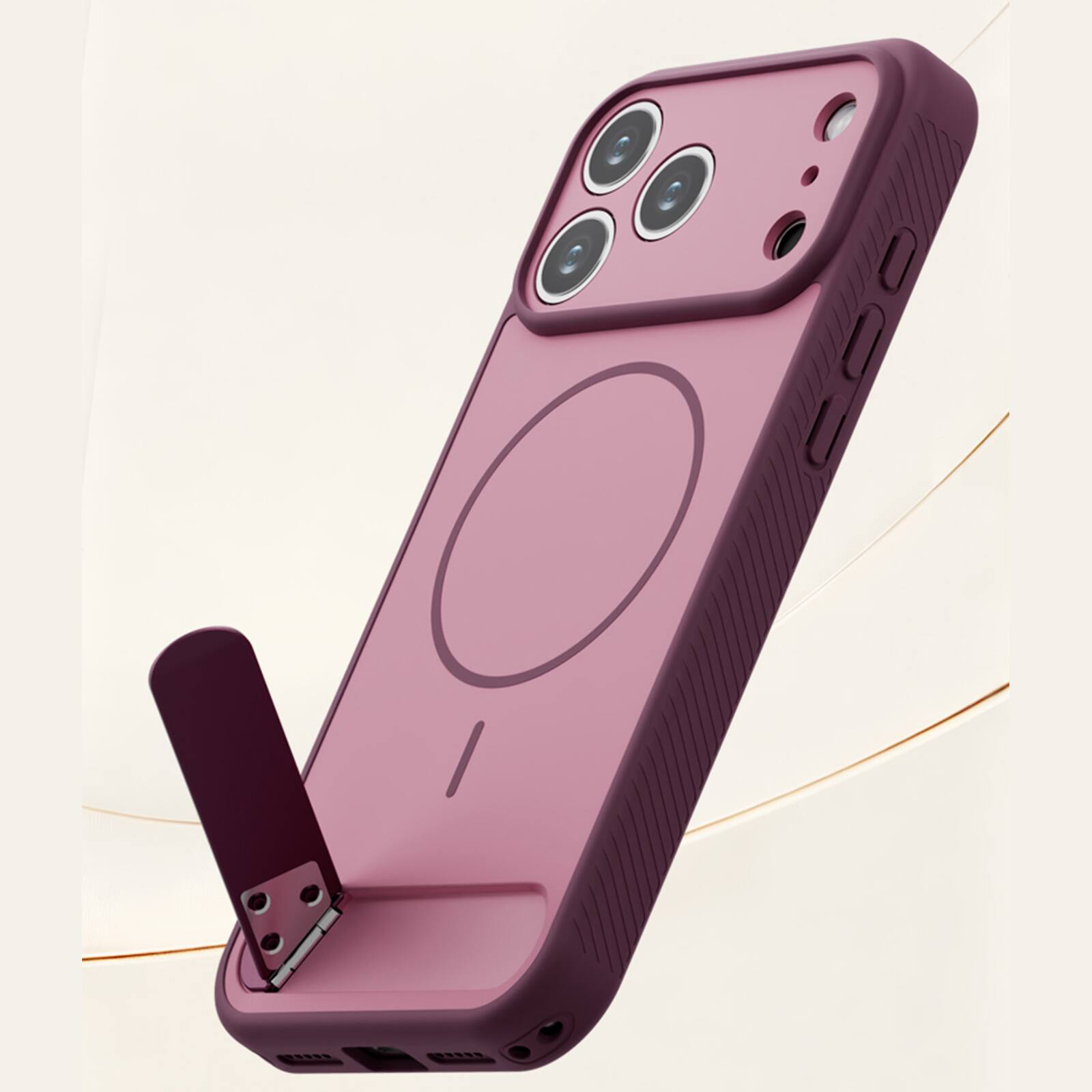 Back. Dteck - Magnetic Case for Apple iPhone 17 Pro, Shockproof Protective Cover with Hidden Kickstand, Precise Camera Cutouts - Gray.