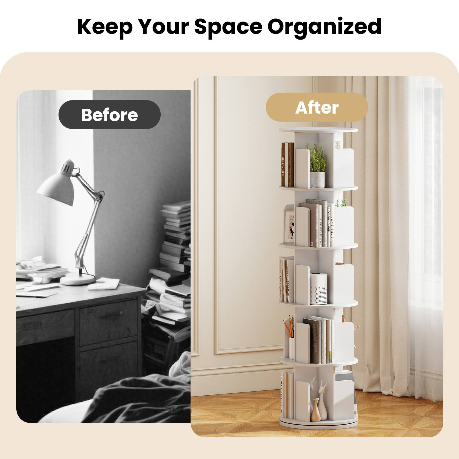 Costway 2 PCS 5 Tier Rotating Bookshelf 360° Display Rack Dividers