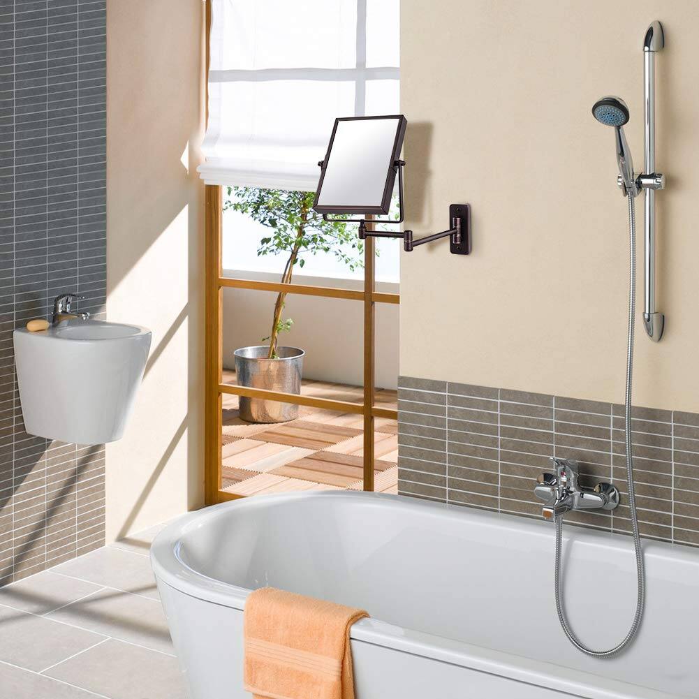 Alt View 3. Comfort Essence - QiMH Wall Mounted Makeup Vanity Mirror Rectangular 3X Magnifying with Extendable Arm Bronze Double-Sided ... - Default.