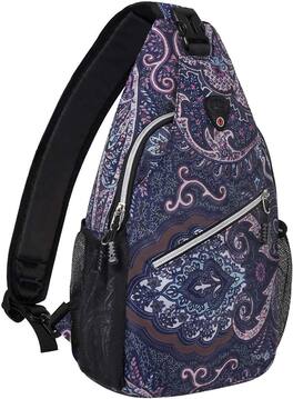 mosiso - Sling Backpack Multipurpose Crossbody Shoulder Bag Travel Hiking Daypack - Navy Blue Base Totem Texture