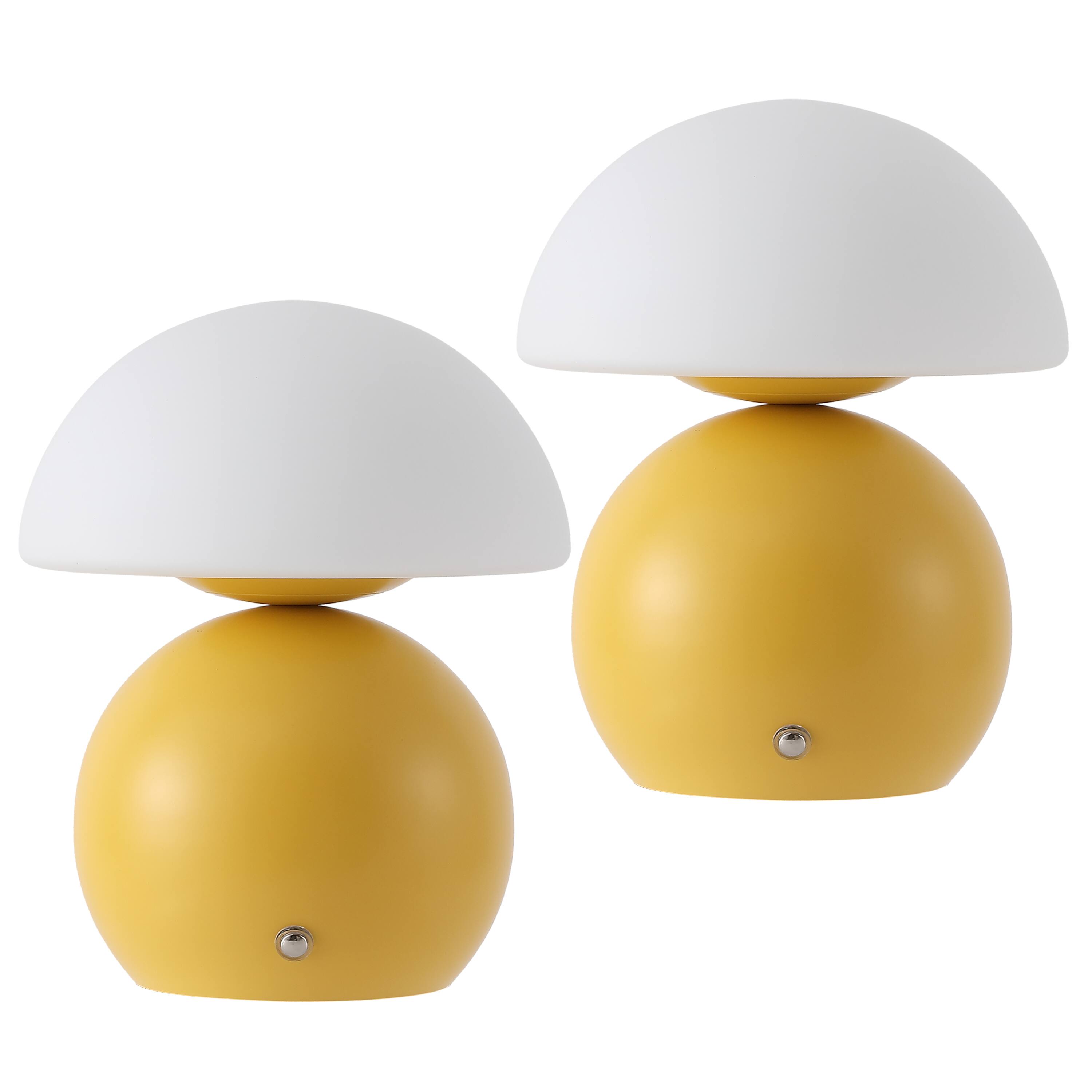 Alt View 7. Jonathan Y - Kanya 7.25" USB-C Rechargeable Table Lamp Set of 2, Yellow Metal Base with White Glass Dome Shade and Touch Dimmer - Yellow.