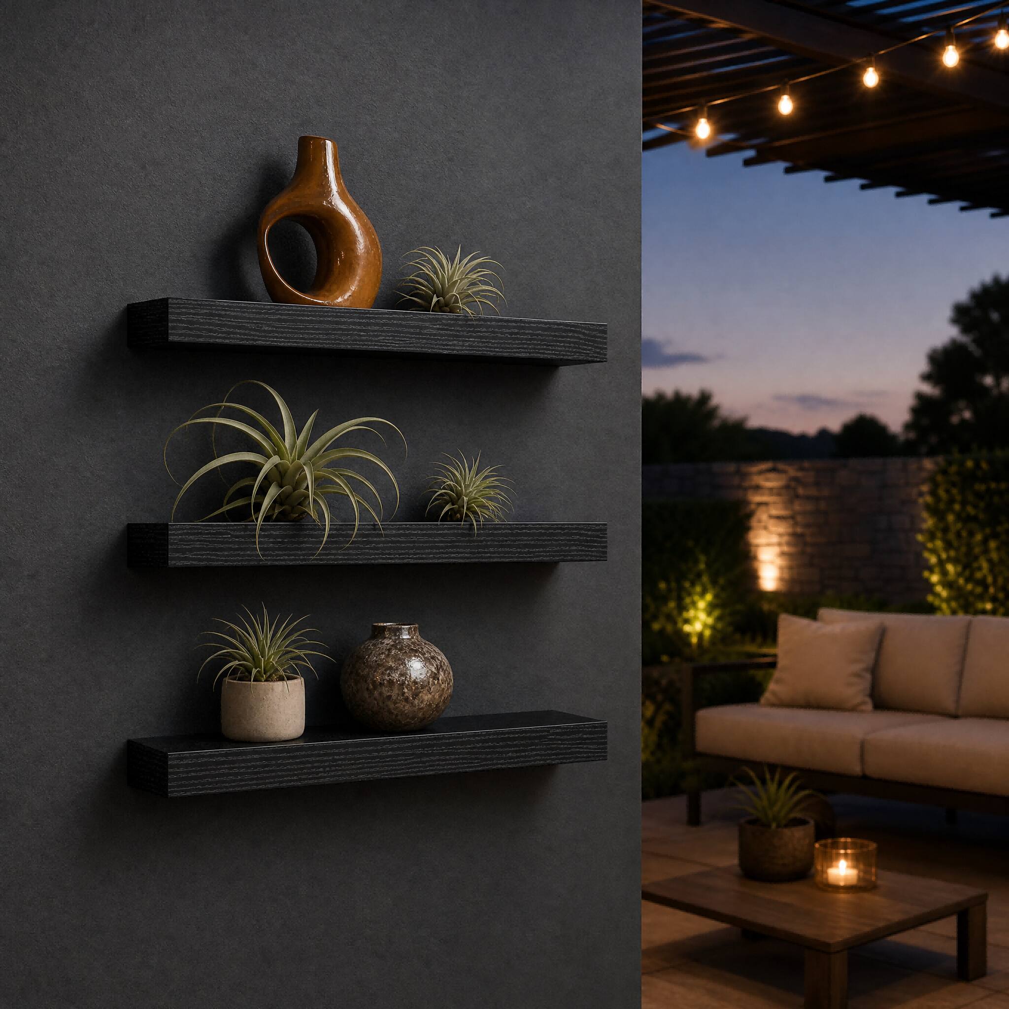 Back. AMADA HOMEFURNISHING - 15.7" Floating Shelves Set of 3, MDF Wall Mounted Shelves with Invisible Brackets,22lbs Capacity - Black.