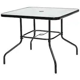 Kadyn - 35 In Tempered Glass Square with Umbrella Hole Coffee Table for Patio Use - Black