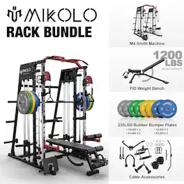 Mikolo - Smith Machine,2200 lbs Power Rack Cage,Power Rack with 800LB Capacity Weight Bench and 230 lbs Weight Plate - Red