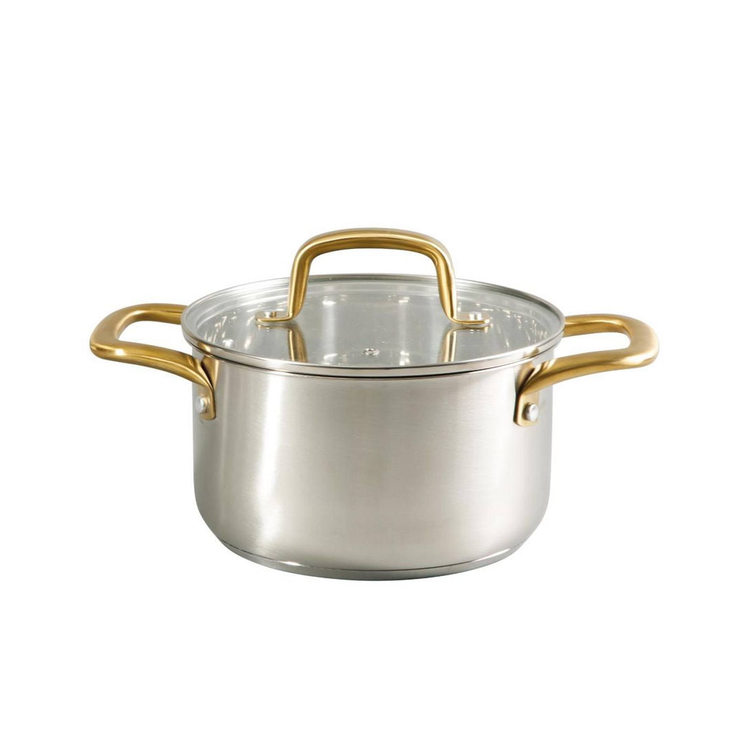 Alt View 2. Oster - Oster Davinelle 12 Piece Stainless Steel Cookware Set in Silver with Gold Handle - Silver.