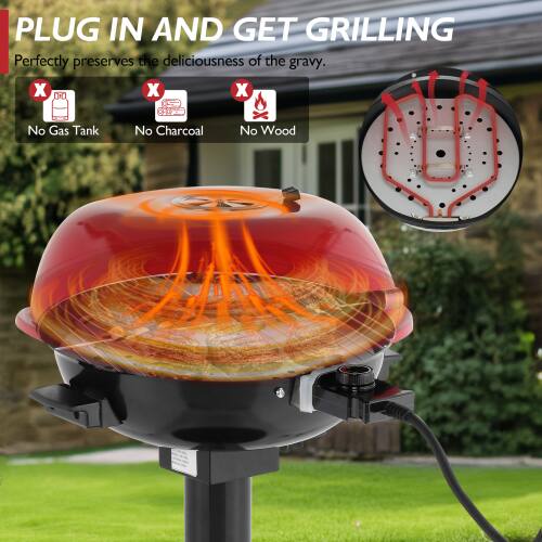 PLUG IN AND GET GRILLING  
Perfectly preserves the deliciousness of the gravy.  

No Gas Tank  
No Charcoal  
No Wood