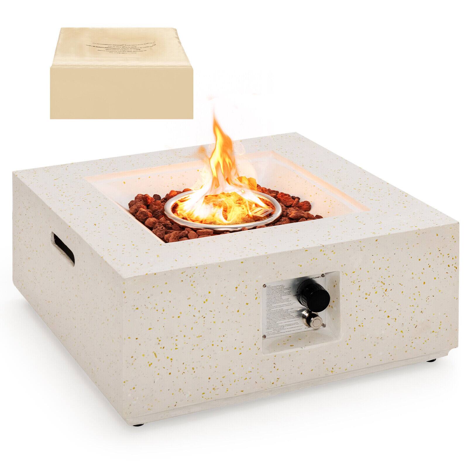 Front. SKONYON - Outdoor Propane Fire Bowl with Terrazzo Base 40000 BTU Output and 10 Ft Gas Hose.