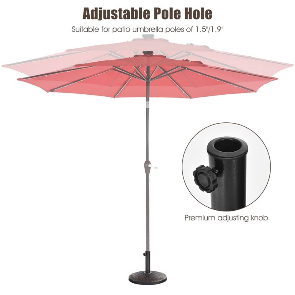 Adjustable Pole Hole  
Suitable for patio umbrella poles of 1.5"/1.9"  
Premium adjusting knob