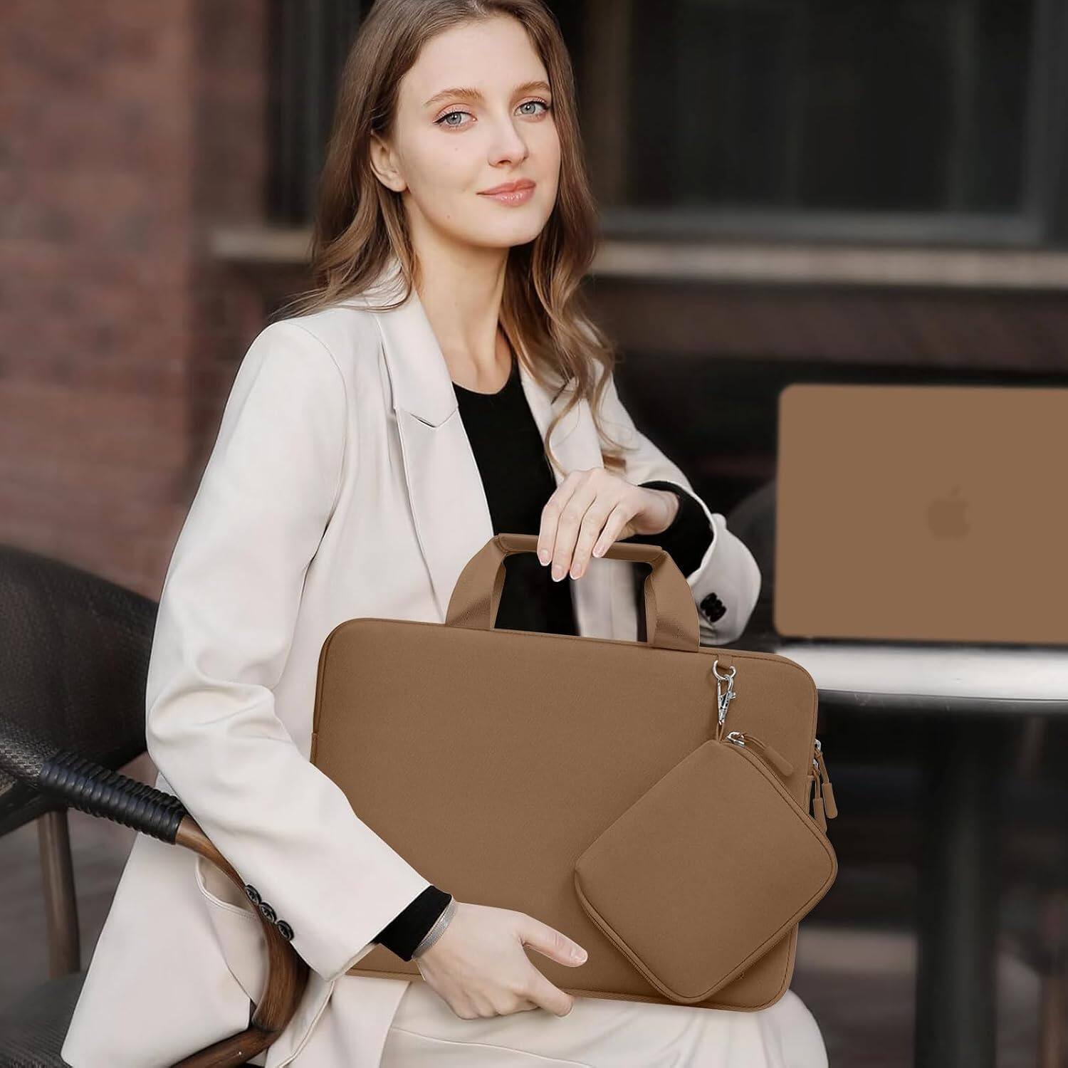 Alt View 2. mosiso - Laptop Sleeve 16 inch, Neoprene Laptop Carrying Case with Handle & Pouch for MacBook Pro 16, HP Acer Dell Lenovo ASUS - Mocha.