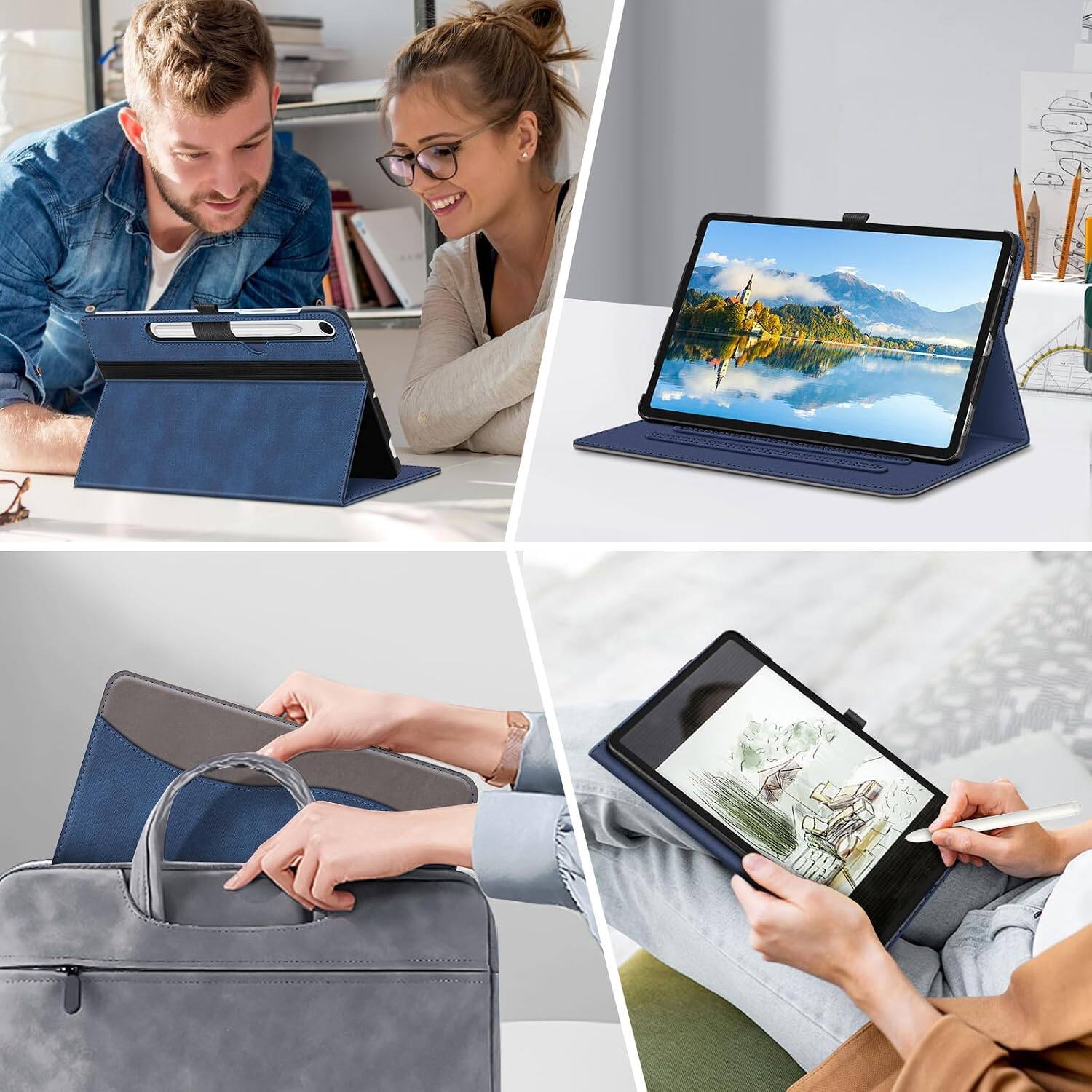 Alt View 3. Fintie - Multi-Angle Case for Samsung Galaxy Tab S10 Lite/ Tab S10 FE/ Tab S9 FE/ Tab S9, With Front Card Pocket, Auto Wake/Sleep - Denim Indigo.