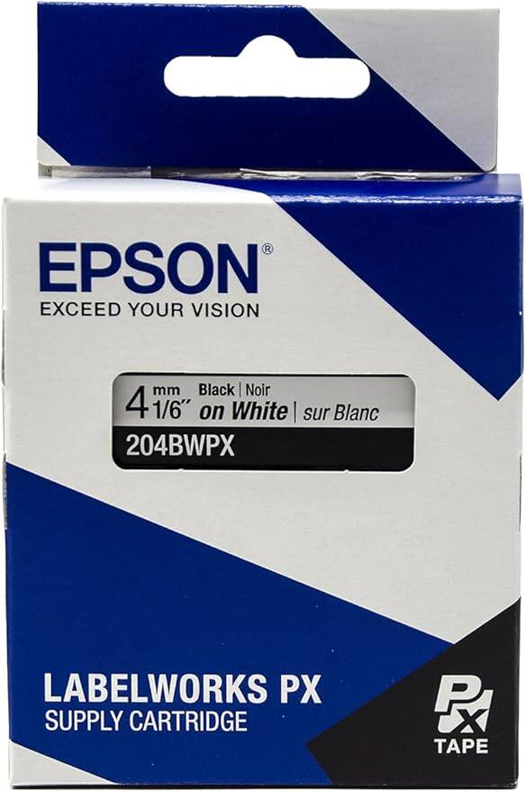 EPSON  
EXCEED YOUR VISION  

4 mm 1/6" on White | sur Blanc  
204BWPX  

LABELWORKS PX  
SUPPLY CARTRIDGE  

TAPE