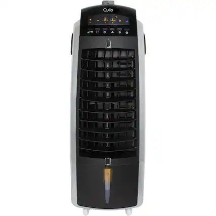 Front. Quilo - 211 CFM Indoor Portable Tower Fan with Evaporative Cooling - Black/Silver.