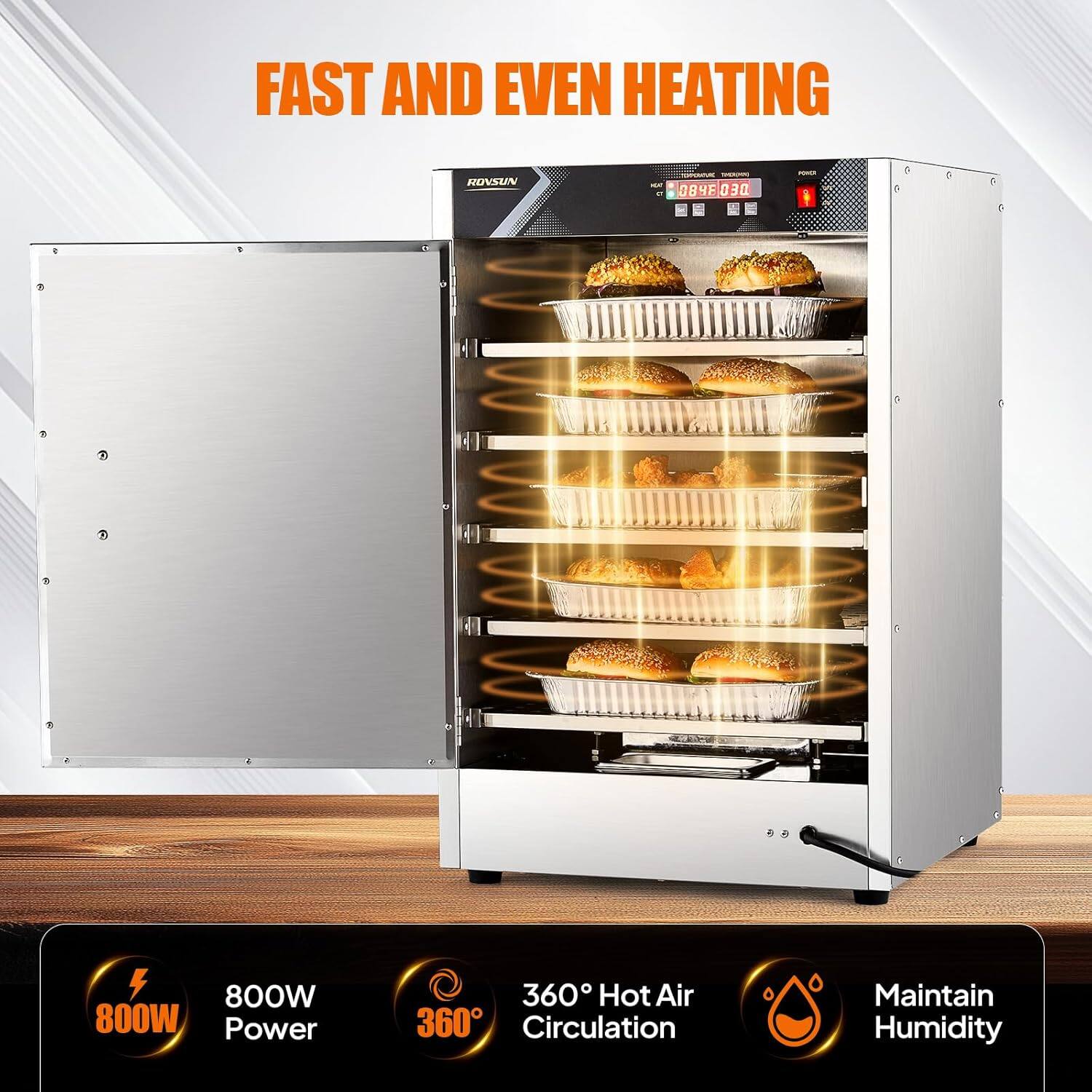 FAST AND EVEN HEATING

800W Power

360° Hot Air Circulation

Maintain Humidity