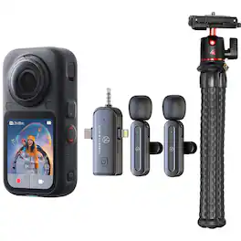 Bundle - Insta360 - X6 8K 360 Action Camera Standard, Midnight Black, with FlexGrip Mini Tripod and 3-in-1 Lavalier