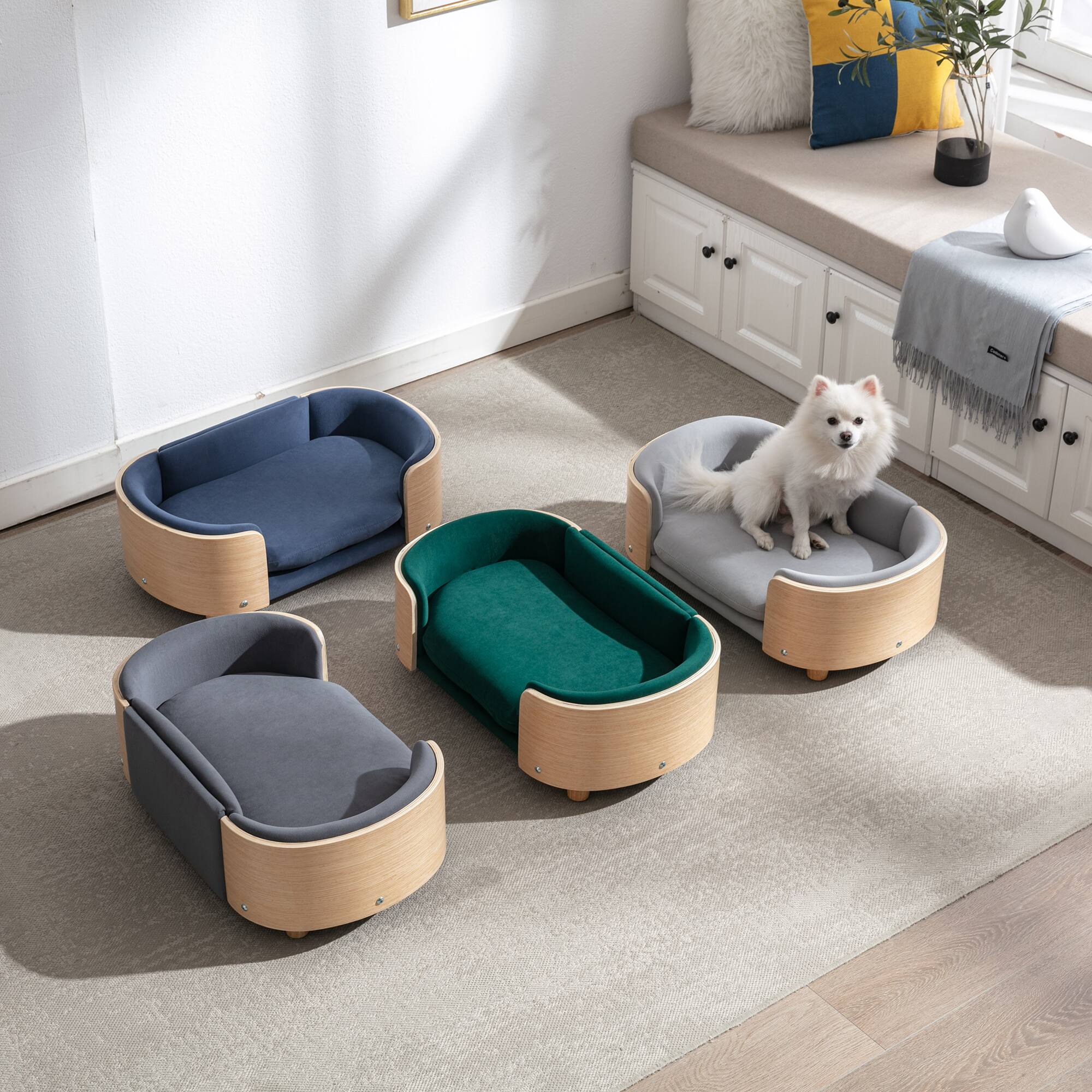 Alt View 8. APRILSOUL - Scandinavian style Elevated Dog Bed Pet Sofa With Solid Wood legs and Bent Wood Back Velvet CushionSmall Size - LIGHT GREY.