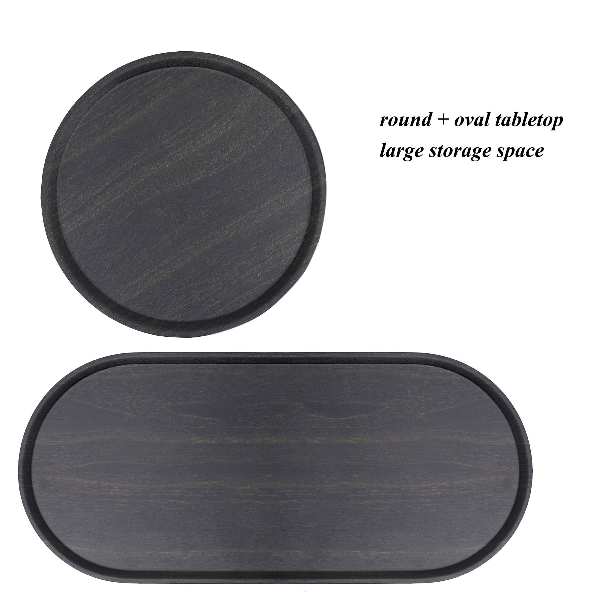 round + oval tabletop  
large storage space