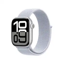 Geek Squad Certified Refurbished Apple Watch Series 10 (GPS) 42mm Aluminum Case with Blue Cloud Sport Loop - Silver - (2024)