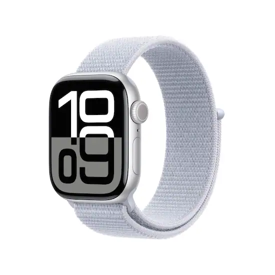 Apple Watch Series 10 GPS 42mm Aluminum Case with Blue Cloud Sport Loop Silver 2024 MWWD3LW A Best Buy