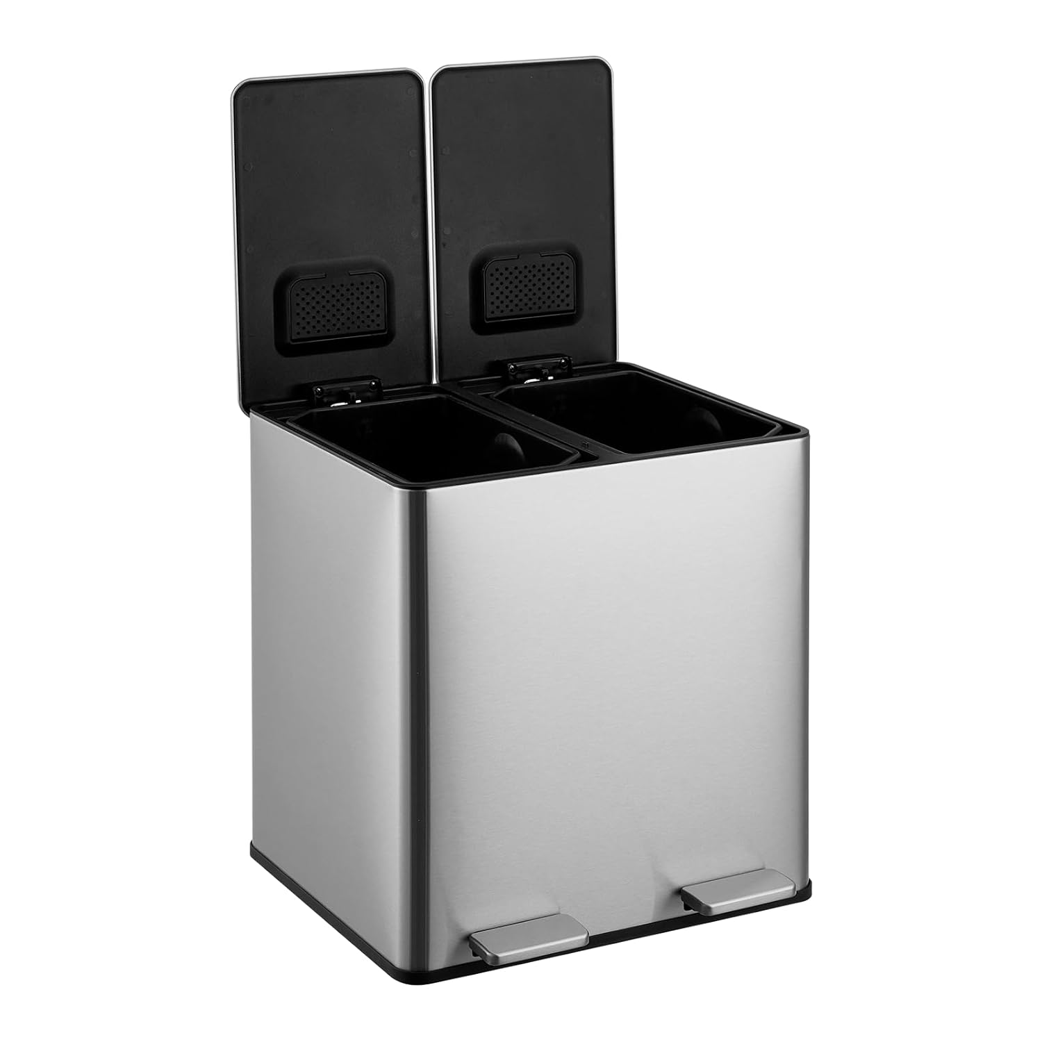 Front. Homhougo - Kitchen Trash Can, 2x4 Gallon Rectangular Kitchen Waste Bin, Dual Separate Compartment Recycle Bin - Silver.