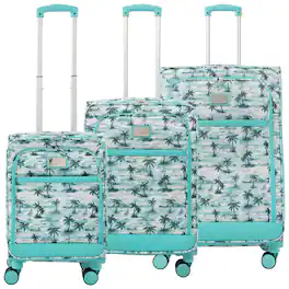 Tommy Bahama - Palm Print 3-Piece Expandable Softside Spinner Luggage Set - Aqua
