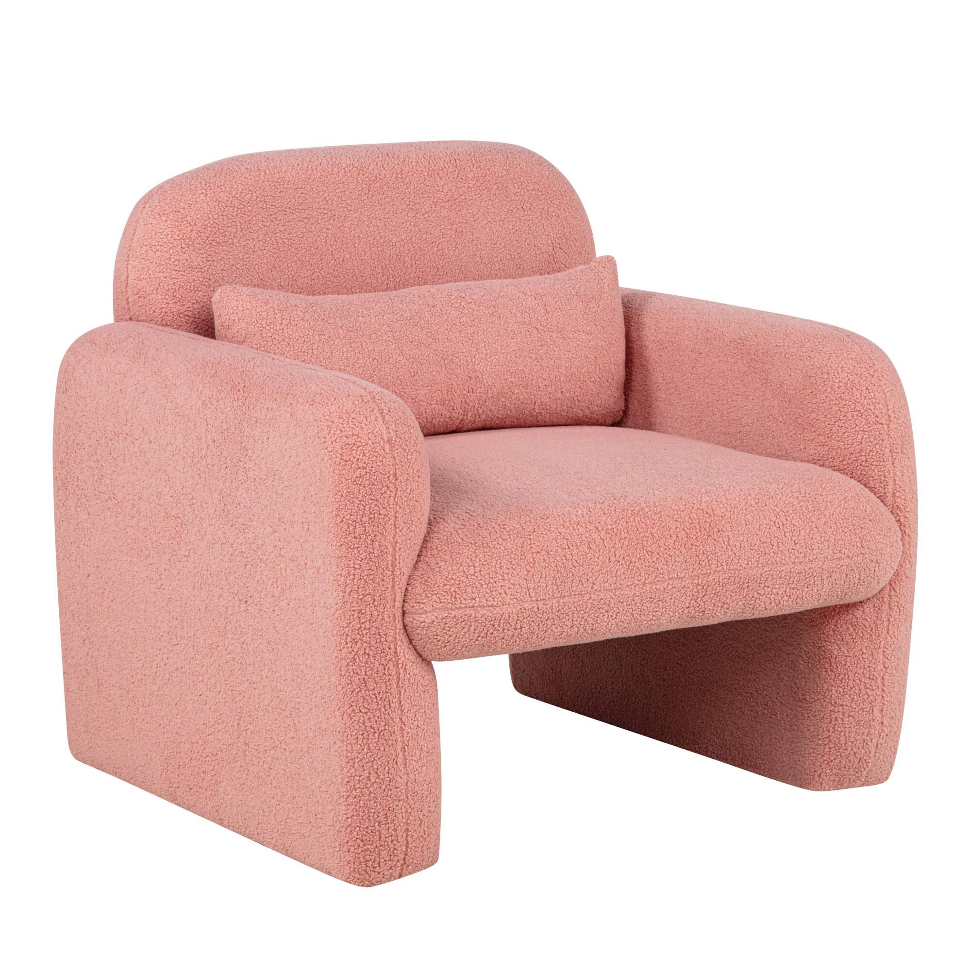Alt View 1. GOODSILO - Minimalist Teddy Fleece Single Sofa Chair with Arms and Pillow for Living Room, Bedroom, Study - Pink.