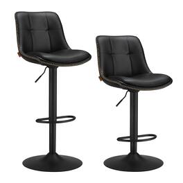 Songmics Home - Bar Stools, Set of 2 Swivel Bar Chairs, Adjustable Height, Quilt, Synthetic Leather Kitchen Stools - Ink Black