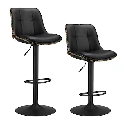 Front. Songmics Home - Bar Stools, Set of 2 Swivel Bar Chairs, Adjustable Height, Quilt, Synthetic Leather Kitchen Stools - Ink Black.