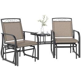 Outsunny - 2-Person Outdoor Glider Chair with Coffee Table for Garden - Brown