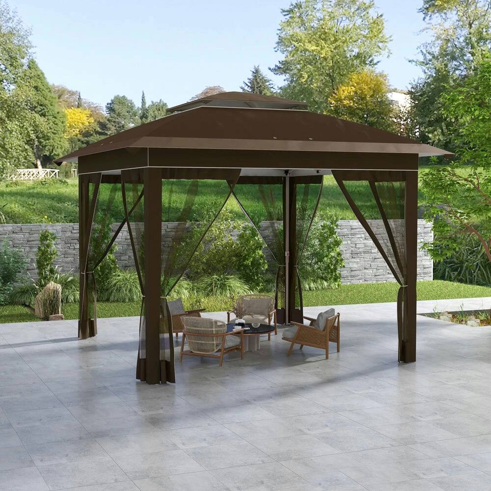 Angle. Spaco - Spaco 12' x 12' Pop Up Canopy Tent with 137 sq, Netting and Carry Bag - Dark Brown.