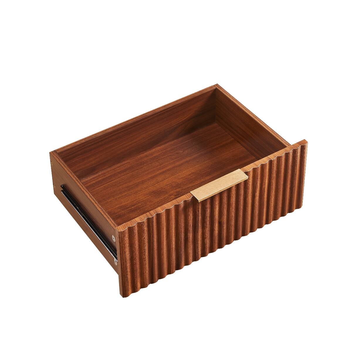 Alt View 4. Loheer - Loheer 3 Drawer Nightstand Set of 2, Walnut Nightstand, 23.6 Inch Wide Curved Wave Panels - Walnut.