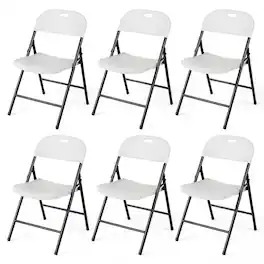 Costway - Foldable Plastic Chairs Set of 6 with Curved PP Seat Ergonomic Backrest Metal Legs - White