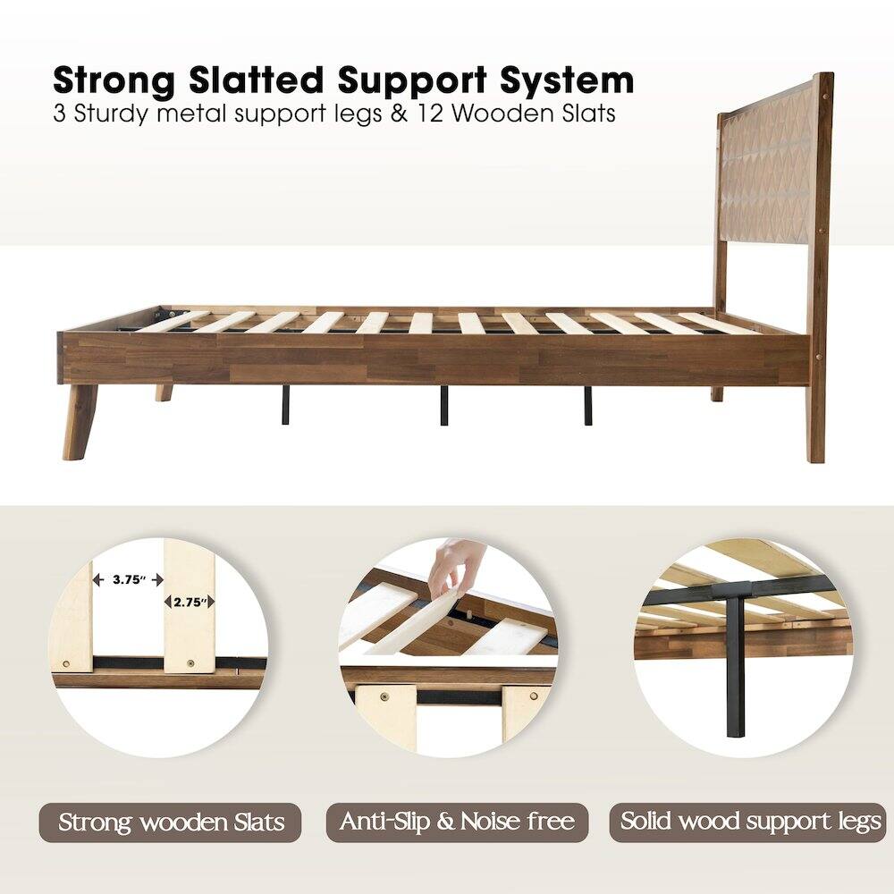 Strong Slatted Support System  
3 Sturdy metal support legs & 12 Wooden Slats  
3.75" 2.75"  
Strong wooden Slats  
Anti-Slip & Noise free  
Solid wood support legs