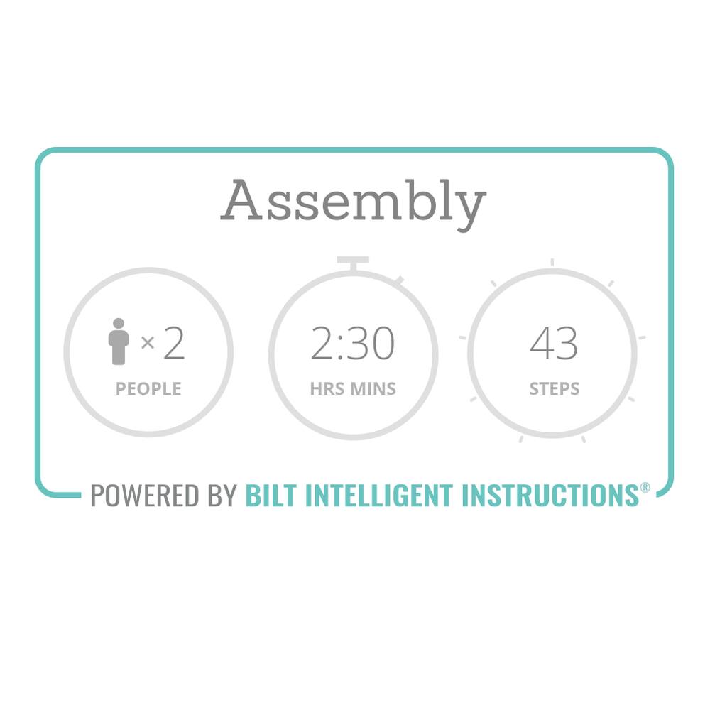 Assembly  
2 PEOPLE  
2:30 HRS MINS  
43 STEPS  
POWERED BY BILT INTELLIGENT INSTRUCTIONS