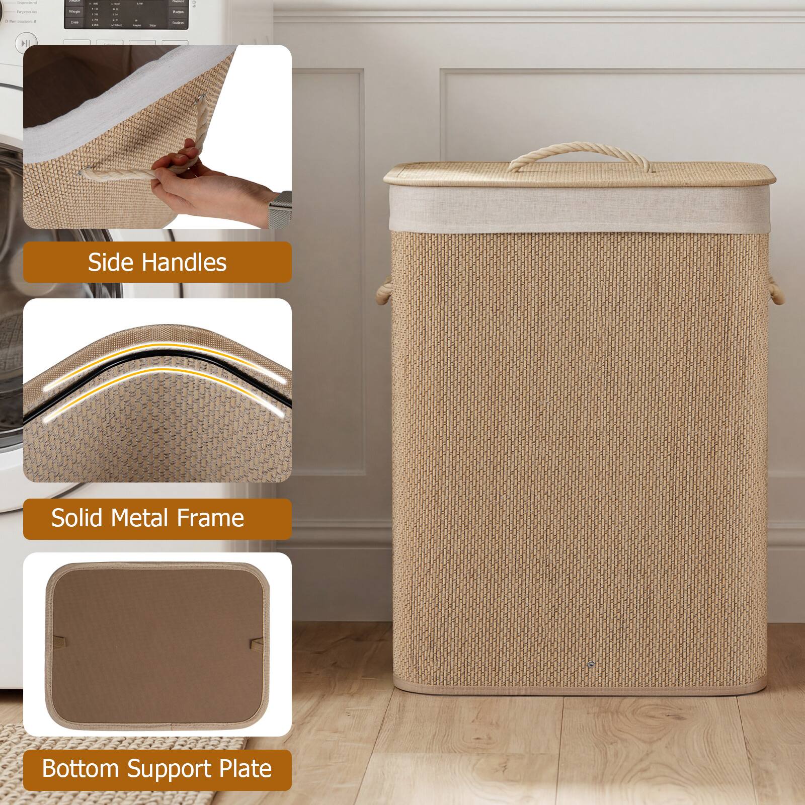 - Side Handles
- Solid Metal Frame
- Bottom Support Plate