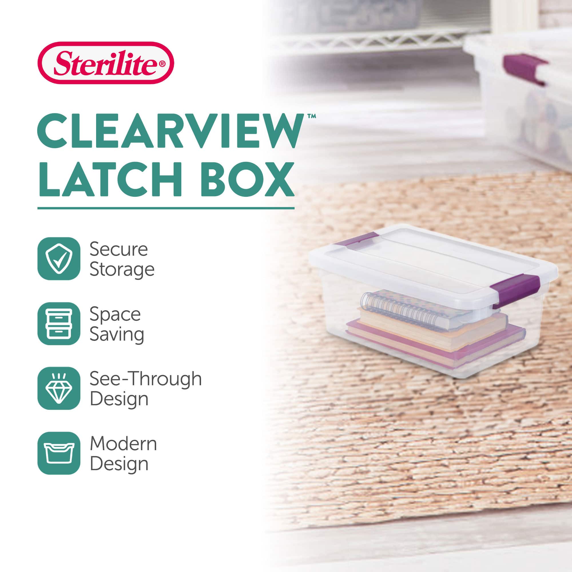 Sterilite 6 Quart Plastic ClearView Latch Box Storage Container