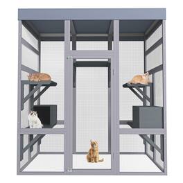 Siljoy - 62.6" Outdoor Catio with Waterproof Roof, 2 Napping Houses, Platforms & Galvanized Mesh Cat House