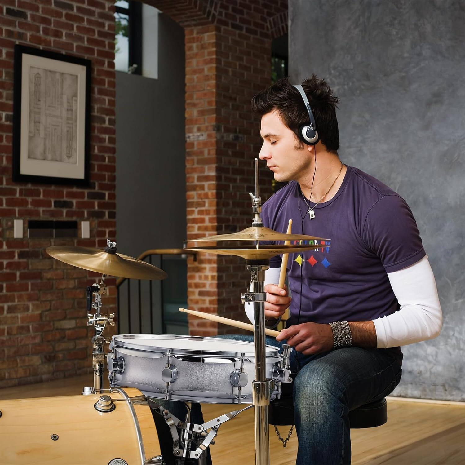 Left. Winado - 13" x 3.5" Snare Drum Kit, Snare Drum Set for Students with Premium Material, Excellent Sound, Classic Appearance (Silve.