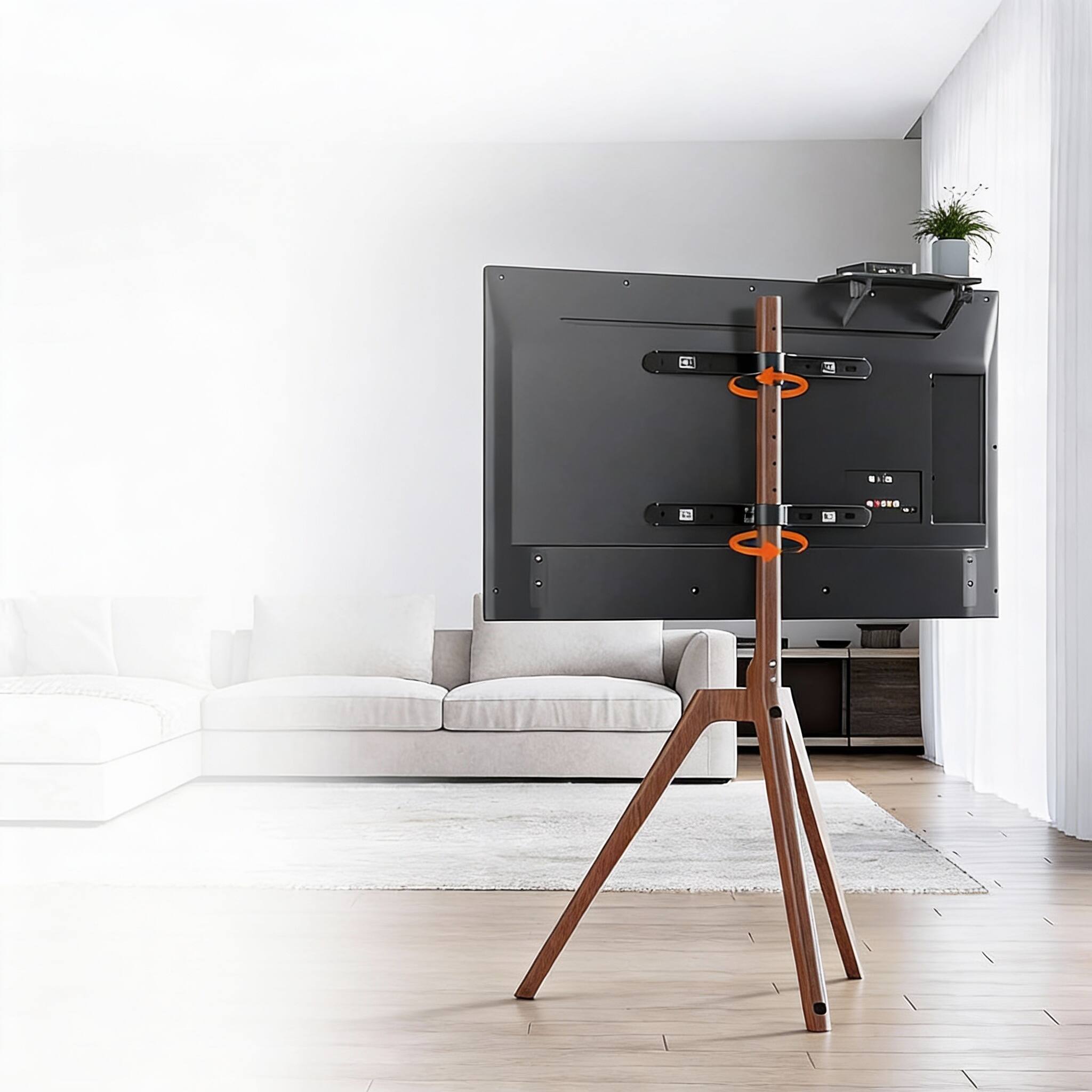 Alt View 2. Frangdom - Beechwood Easel TV Tripod 45-65" Swivel Height Shelf CableHide - BROWN.