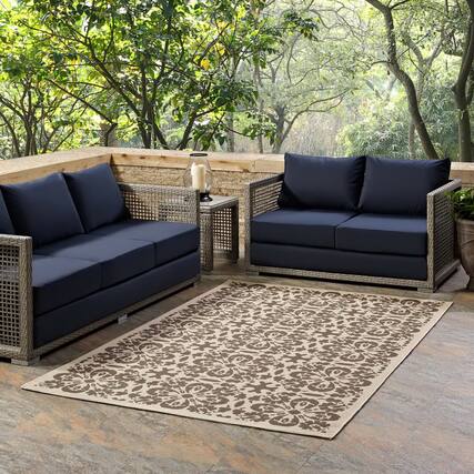 Front. Modway - Ariana Vintage Floral Trellis Indoor and Outdoor Area Rug - Light and Dark Beige.