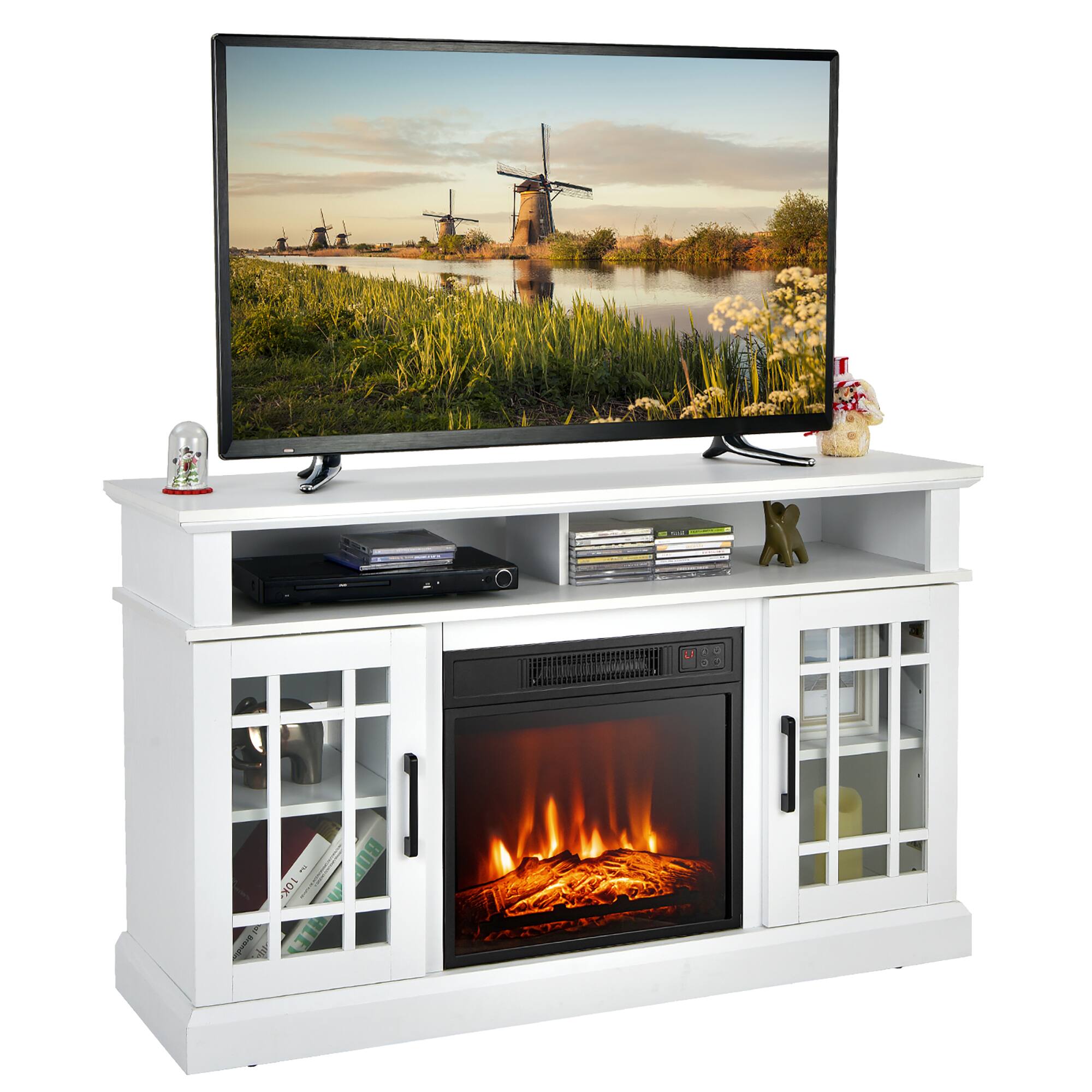 Gymax - 48'' TV Stand Console Cabinet w/ Fireplace Entertainment Center For Living Room - White