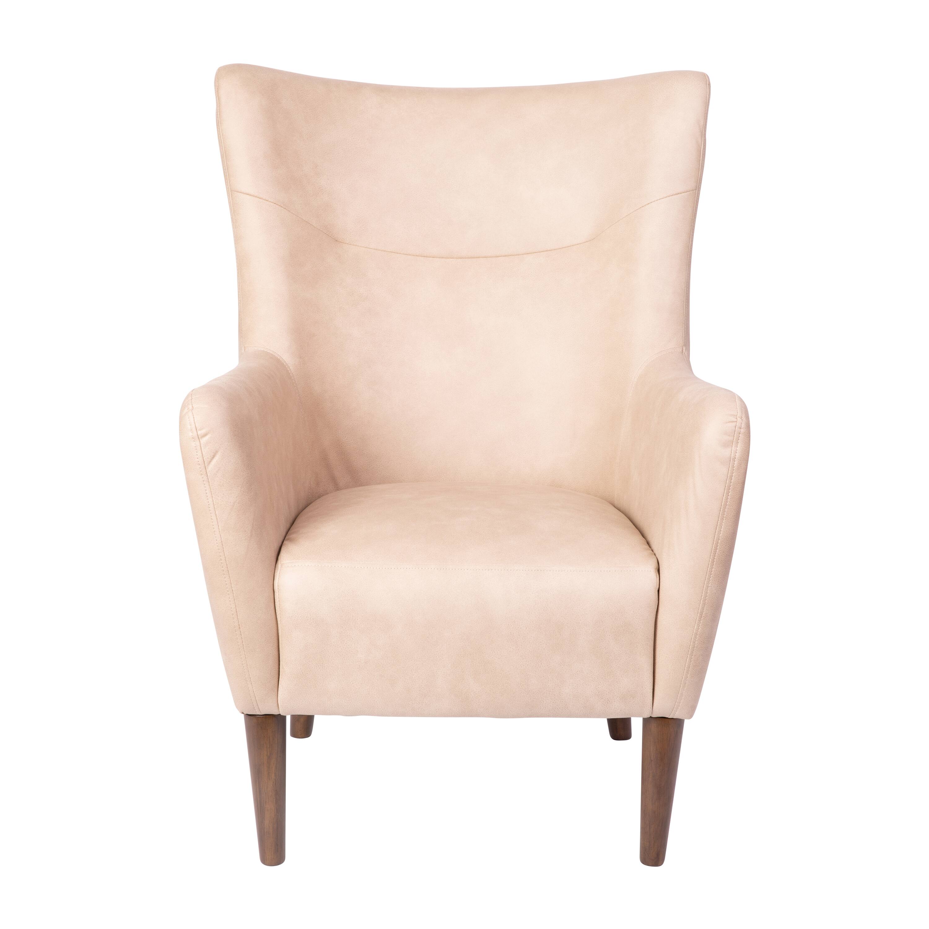 Alt View 9. Emma + Oliver - Kellen Traditional Wingback Accent Chair, Faux Leather Upholstery and Wooden Frame and Legs - Light Brown.