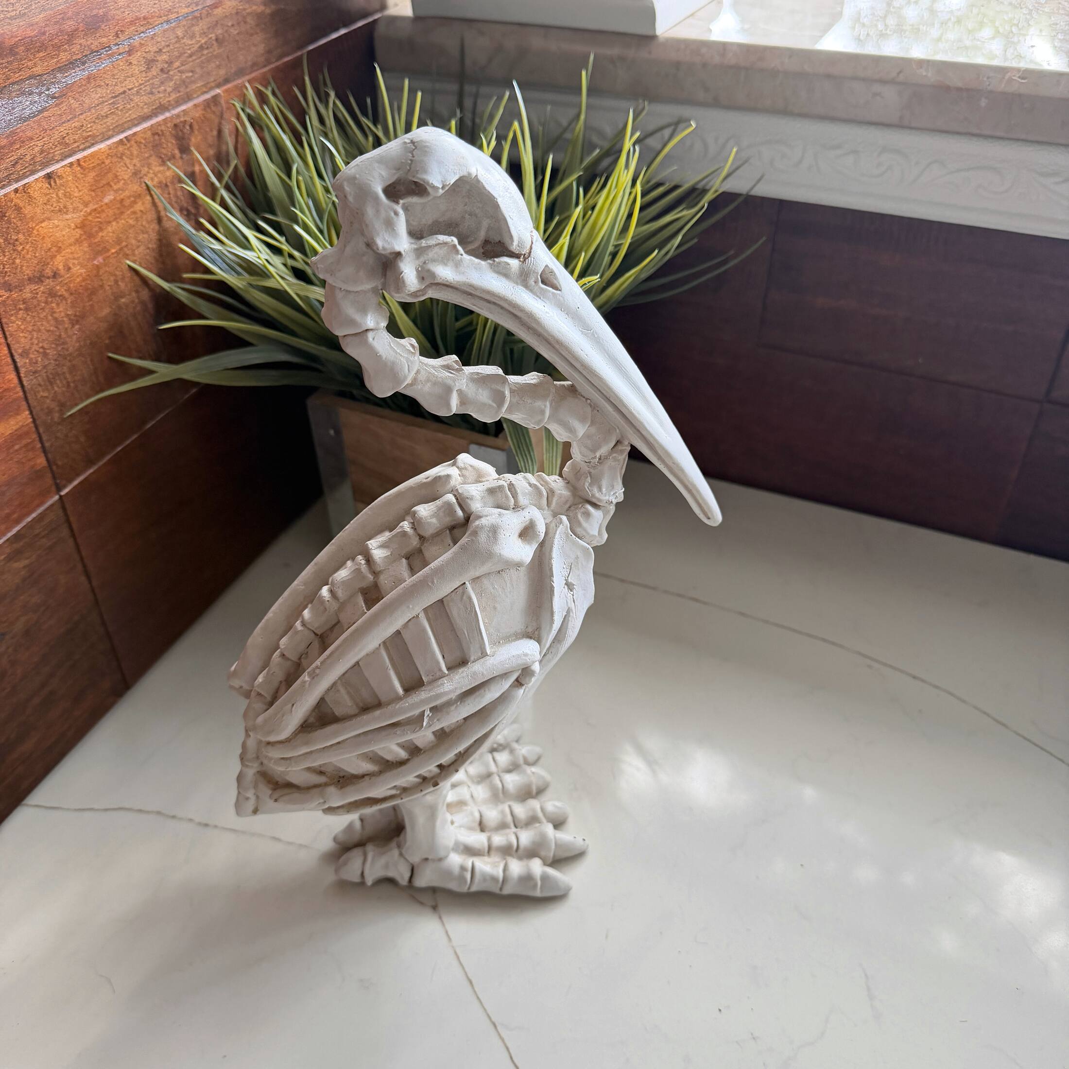Alt View 6. Fancy That - Pelican Skeleton Statue White Distressed Resin Gothic Tabletop Decor 11.5 Inch - White.
