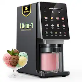 Alcarin - Ice Cream Maker for Homemade, 10 One-Touch Programs with 3 Pints, Frozen Treat, Gelato, Yorgurt, Sorbet, Mix-in & More - Black