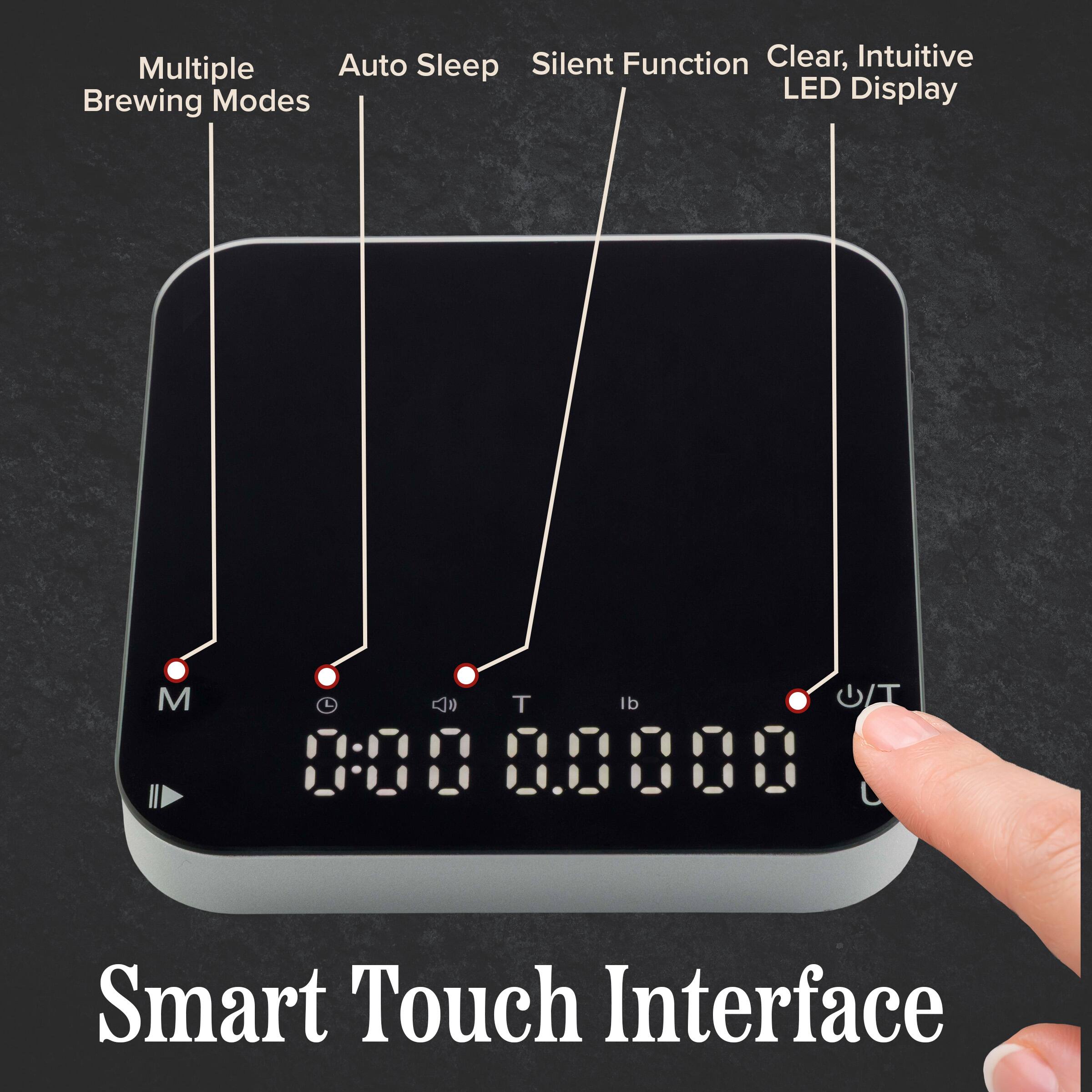 Auto Sleep Silent Function Clear, Intuitive Multiple LED Display Brewing Modes M < T lb 000 8 RR Smart Touch Interface