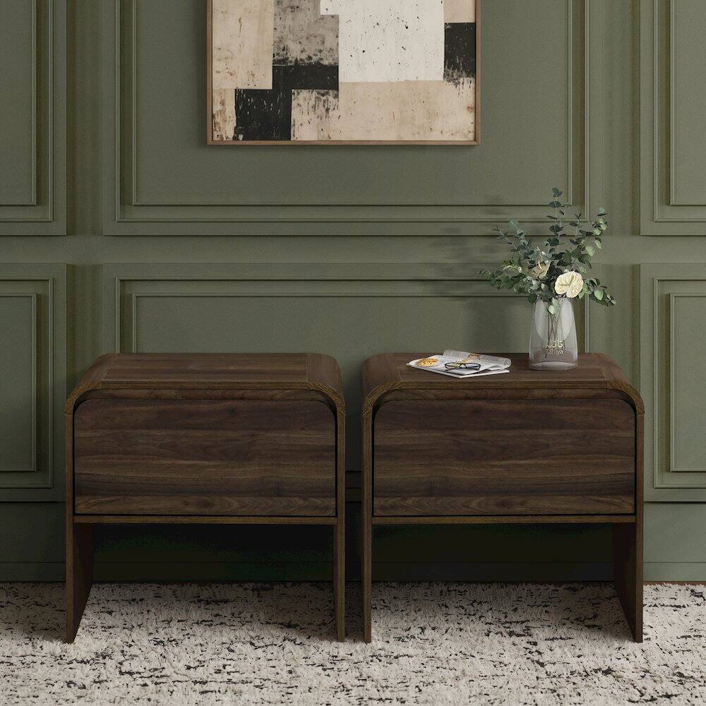 Alt View 2. New Classic Furniture - Mara 2-Piece Wood End Table/Bedside Table in Walnut - Brown.