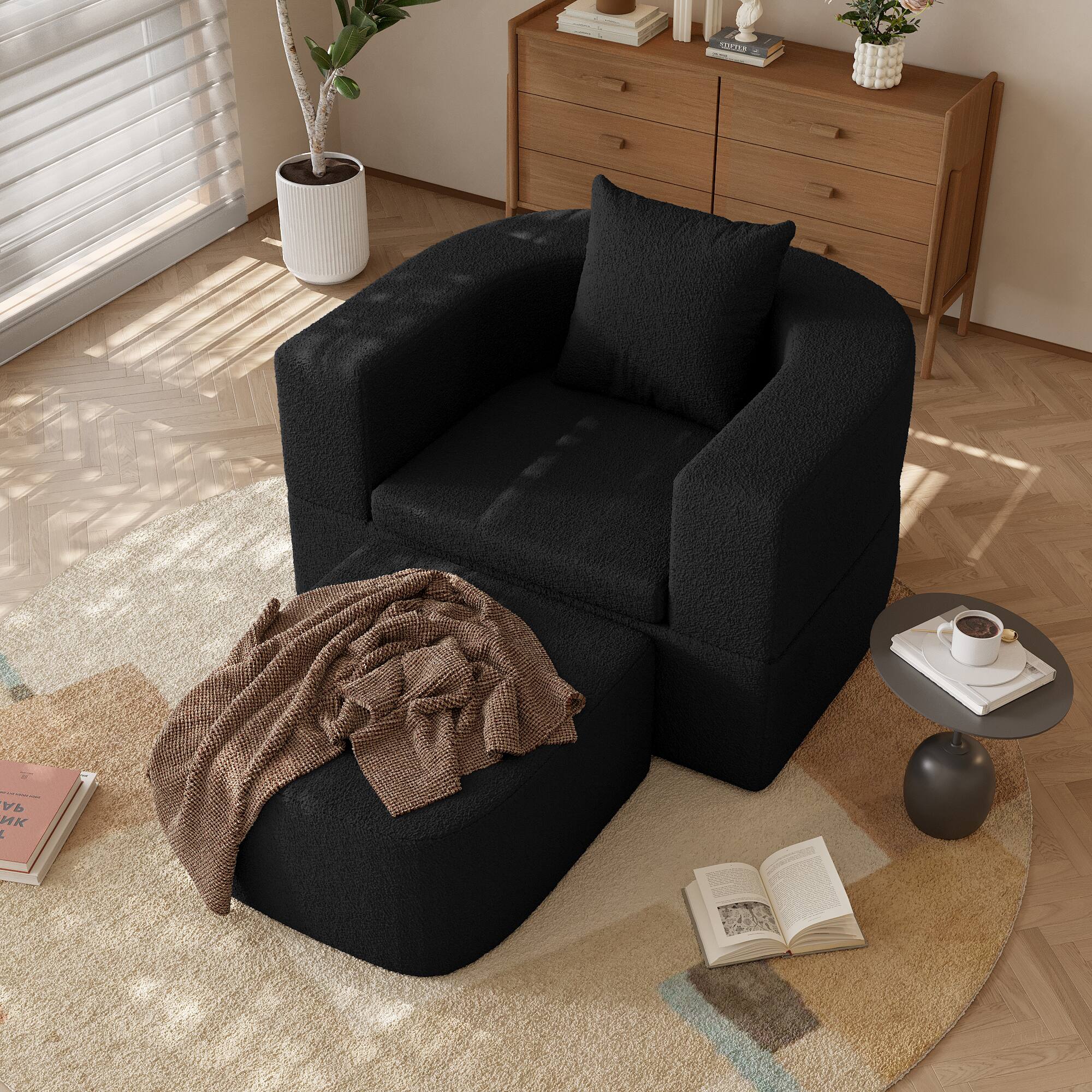 Alt View 6. Yardgrace - Boneless Sofa Chair Lounge Chair for Living Room, Modern Convertible Upholstered Sofa, Comfy Sherpa Leisure Couch - BLACK.