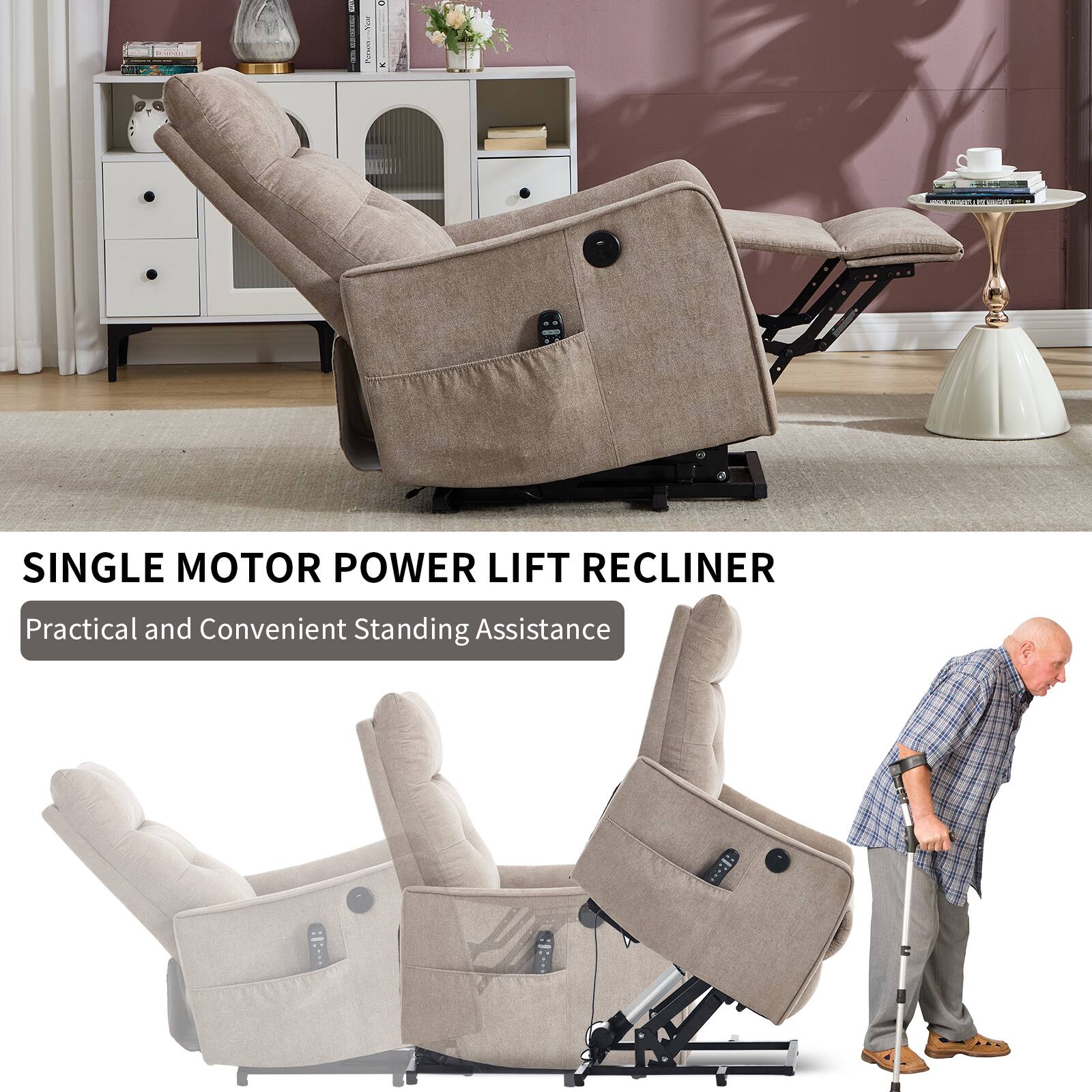 SINGLE MOTOR POWER LIFT RECLINER  
Practical and Convenient Standing Assistance
